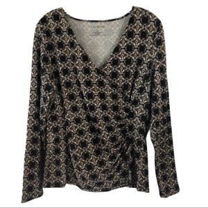 TALBOTS Black Cream Print Top Size Med